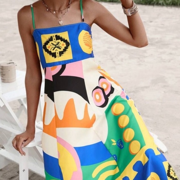 NWOT BOLD PRINT MAXI SPAGHETTI STRAP DRESS - SIZE SMALL - Picture 5 of 16
